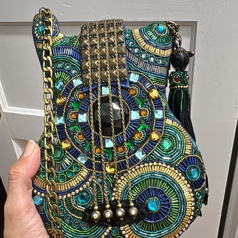 Embellished Beaded Guitar-Shaped Bag